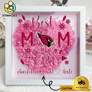 Arizona Cardinals Colors Heart Custom Name Flower Shadow Box, Gift For Mother's Day