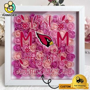 Arizona Cardinals Colors Square Custom Name Flower Shadow Box, Gift For Mother's Day