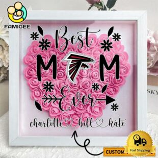 Atlanta Falcons Colors Heart Custom Name Flower Shadow Box, Gift For Mother's Day