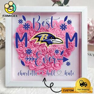 Baltimore Ravens Colors Heart Custom Name Flower Shadow Box, Gift For Mother's Day