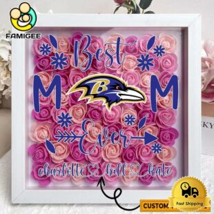 Baltimore Ravens Colors Square Custom Name Flower Shadow Box, Gift For Mother's Day