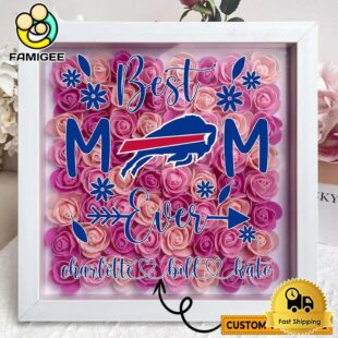Buffalo Bills Colors Square Custom Name Flower Shadow Box, Gift For Mother's Day