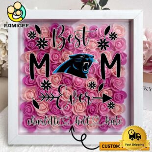 Carolina Panthers Colors Square Custom Name Flower Shadow Box, Gift For Mother's Day