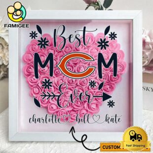 Chicago Bears Colors Heart Custom Name Flower Shadow Box, Gift For Mother's Day