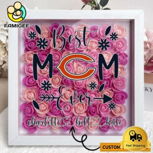 Chicago Bears Colors Square Custom Name Flower Shadow Box, Gift For Mother's Day