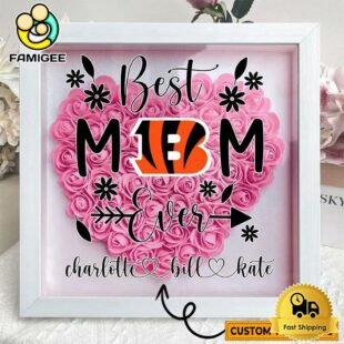 Cincinnati Bengals Colors Heart Custom Name Flower Shadow Box, Gift For Mother's Day
