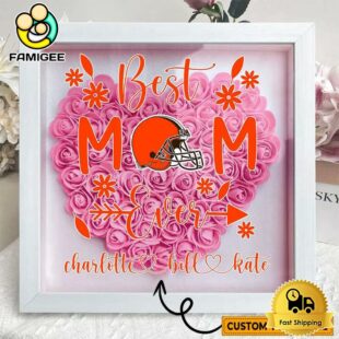 Cleveland Browns Colors Heart Custom Name Flower Shadow Box, Gift For Mother's Day