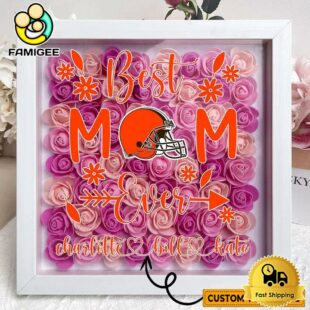 Cleveland Browns Colors Square Custom Name Flower Shadow Box, Gift For Mother's Day