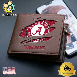 Custom Alabama Crimson Tide Team Logo Men's Leather Wallet