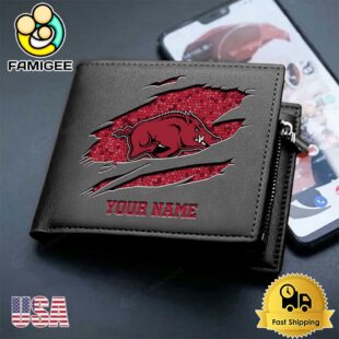 Custom Arkansas Razorbacks Team Logo Men's Leather Wallet