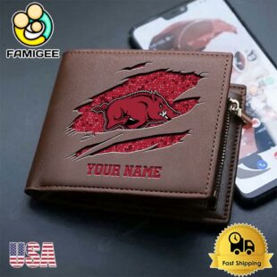 Custom Arkansas Razorbacks Team Logo Men's Leather Wallet