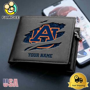 Custom Auburn Tigers Team Logo Men's Leather Wallet
