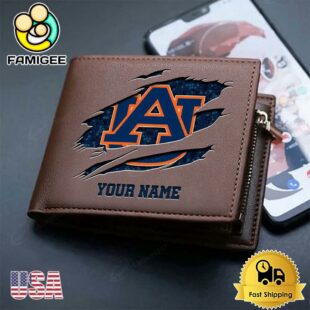 Custom Auburn Tigers Team Logo Men's Leather Wallet