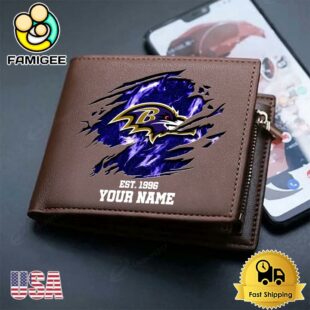 Custom Baltimore Ravens Team Logo Men's Leather Wallet