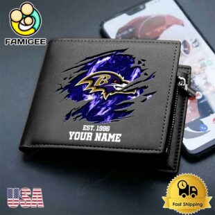 Custom Baltimore Ravens Team Logo Men's Leather Wallet