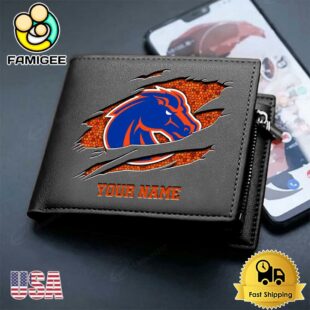Custom Boise State Broncos Team Logo Men's Leather Wallet