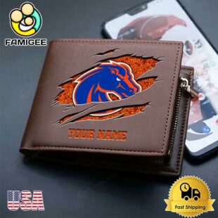 Custom Boise State Broncos Team Logo Men's Leather Wallet