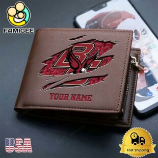 Custom Boston College Eagles Team Logo Men's Leather Wallet
