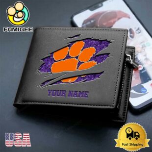 Custom Clemson Tigers Team Logo Men's Leather Wallet