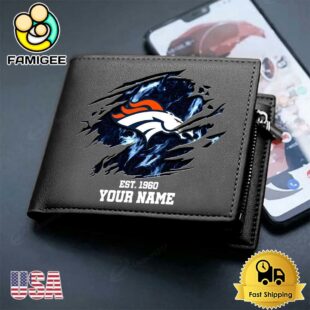 Custom Denver Broncos Team Logo Men's Leather Wallet