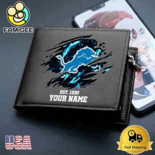 Custom Detroit Lions Team Logo Men's Leather Wallet