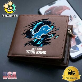 Custom Detroit Lions Team Logo Men's Leather Wallet