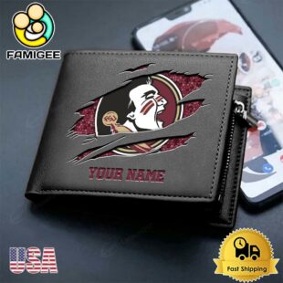 Custom Florida State Seminoles Team Logo Men's Leather Wallet