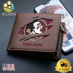 Custom Florida State Seminoles Team Logo Men's Leather Wallet