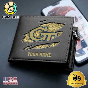 Custom Georgia Tech Yellow Jackets Team Logo Men's Leather Wallet