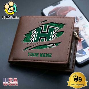 Custom Hawaii Rainbow Warriors Team Logo Men's Leather Wallet