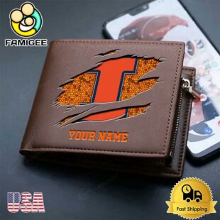 Custom Illinois Fighting Illini Team Logo Men's Leather Wallet