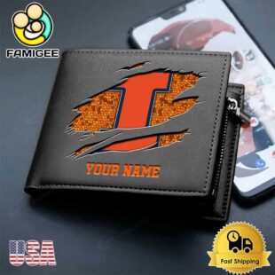 Custom Illinois Fighting Illini Team Logo Men's Leather Wallet