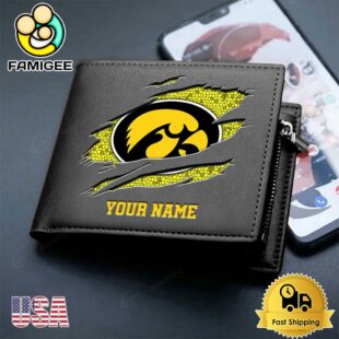 Custom Iowa Hawkeyes Team Logo Men's Leather Wallet