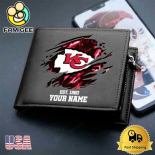 Custom Kansas City Chiefs Team Logo Men's Leather Wallet