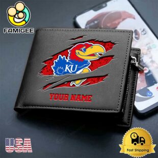Custom Kansas Jayhawks Team Logo Men's Leather Wallet