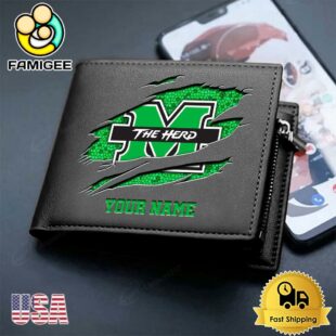 Custom Marshall Thundering Herd Team Logo Men's Leather Wallet