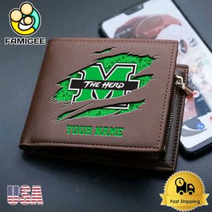 Custom Marshall Thundering Herd Team Logo Men's Leather Wallet