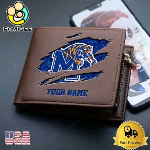 Custom Memphis Tigers Team Logo Men's Leather Wallet