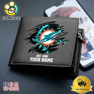 Custom Miami Dolphins Team Logo Men's Leather Wallet