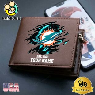 Custom Miami Dolphins Team Logo Men's Leather Wallet