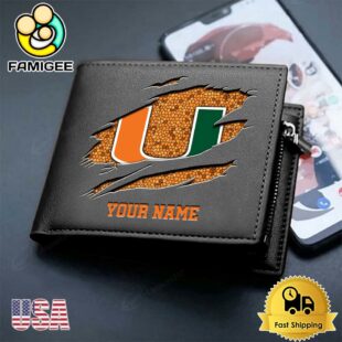 Custom Miami Hurricanes Team Logo Men's Leather Wallet