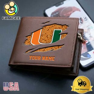 Custom Miami Hurricanes Team Logo Men's Leather Wallet