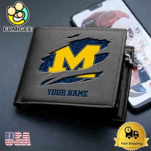Custom Michigan Wolverines Team Logo Men's Leather Wallet