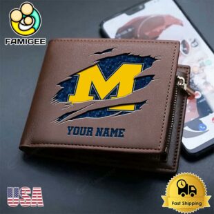 Custom Michigan Wolverines Team Logo Men's Leather Wallet