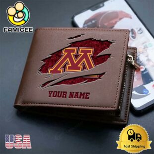 Custom Minnesota Golden Gophers Team Logo Men's Leather Wallet