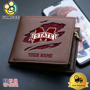 Custom Mississippi State Bulldogs Team Logo Men's Leather Wallet