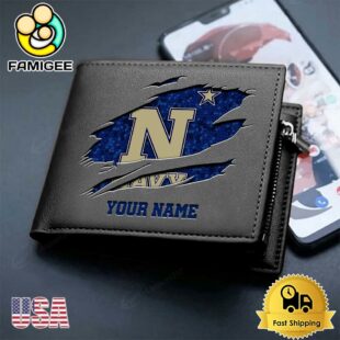 Custom Navy Midshipmen Team Logo Men's Leather Wallet
