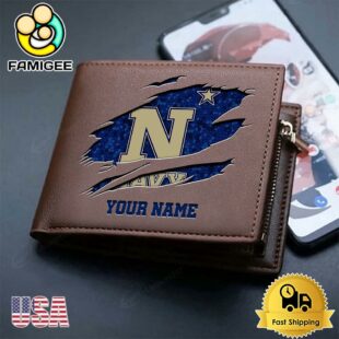 Custom Navy Midshipmen Team Logo Men's Leather Wallet