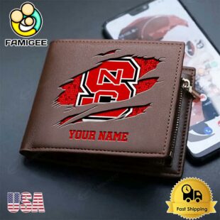 Custom NC State Wolfpack Team Logo Men's Leather Wallet