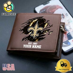 Custom New Orleans Saints Team Logo Men's Leather Wallet